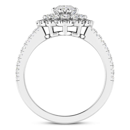 3.25CT Real Diamond Pear Moissanite Halo Split 18K Gold White Engagement Ring
