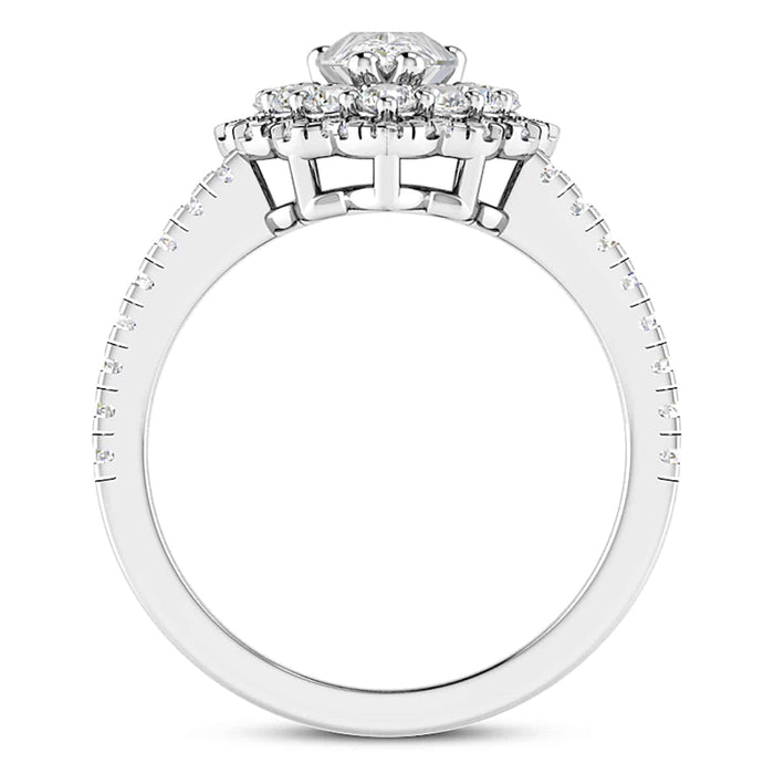 3.25CT Natural Diamond Pear Moissanite Halo Split 18K Gold White Engagement Ring