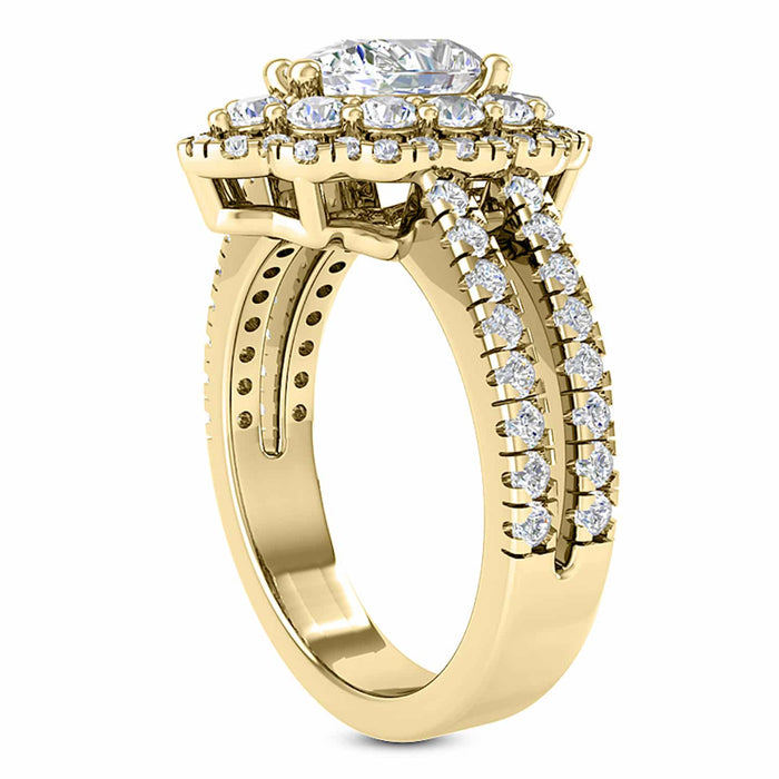 3.25CT Natural Diamond Pear Moissanite Pear Halo Split 18K Gold Engagement Ring