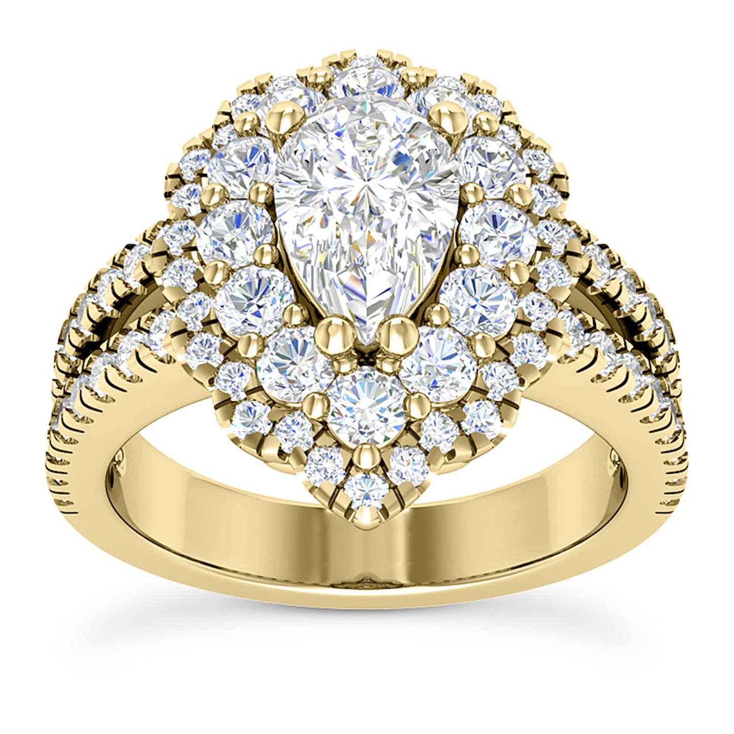 3.25CT Real Diamond Pear Moissanite Pear Halo Split 18K Gold Engagement Ring