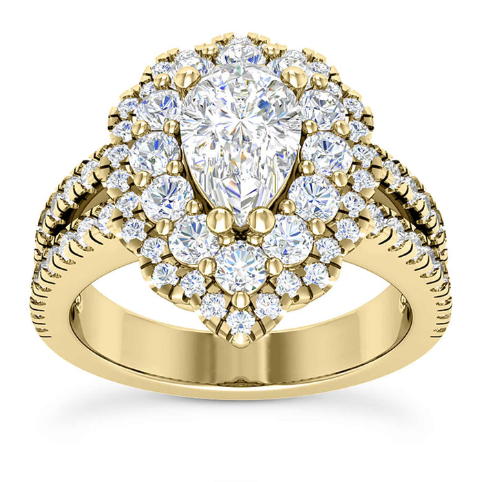 3.25CT Natural Diamond Pear Moissanite Pear Halo Split 18K Gold Engagement Ring