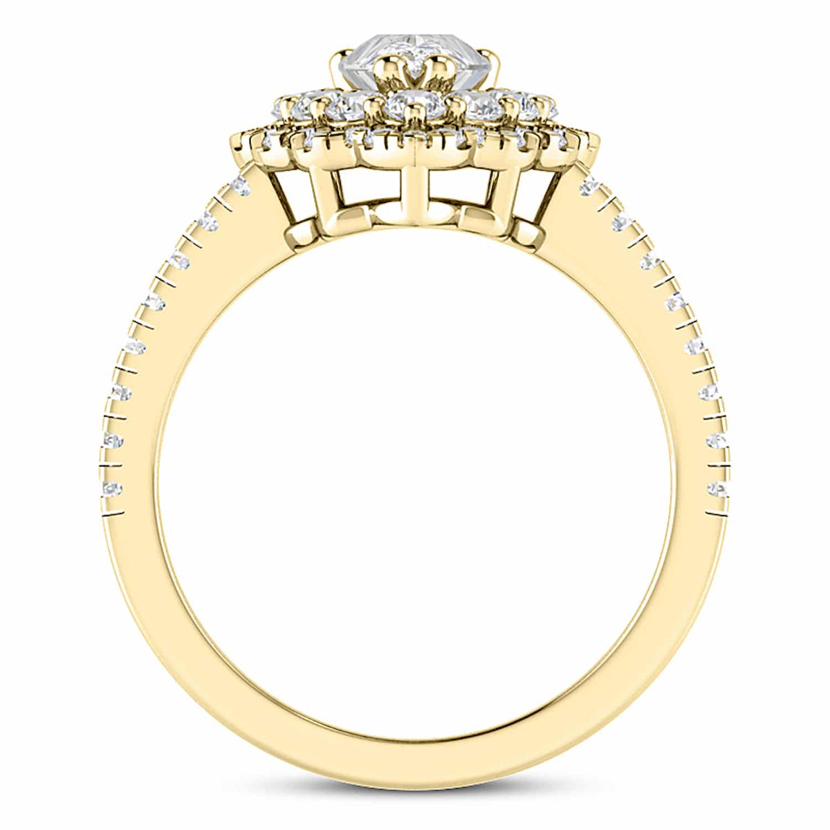 3.25CT Natural Diamond Pear Moissanite Pear Halo Split 18K Gold Engagement Ring