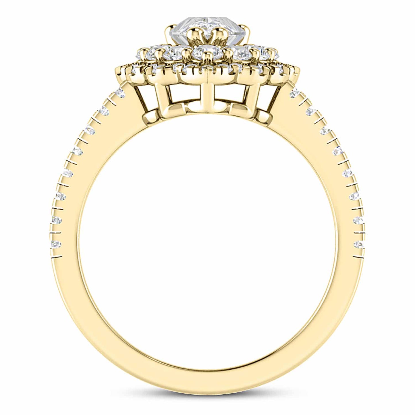 3.25CT Real Diamond Pear Moissanite Pear Halo Split 18K Gold Engagement Ring