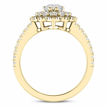 3.25CT Real Diamond Pear Moissanite Pear Halo Split 18K Gold Engagement Ring