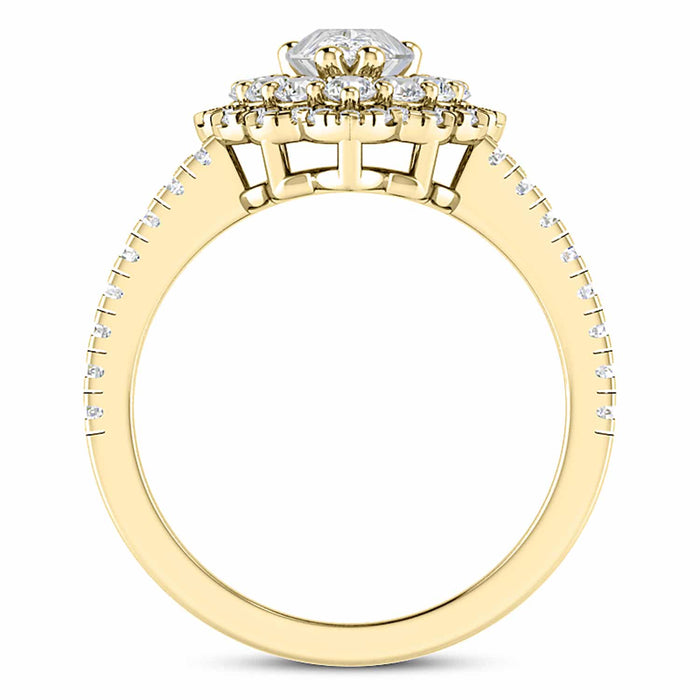 3.25CT Natural Diamond Pear Moissanite Pear Halo Split 18K Gold Engagement Ring