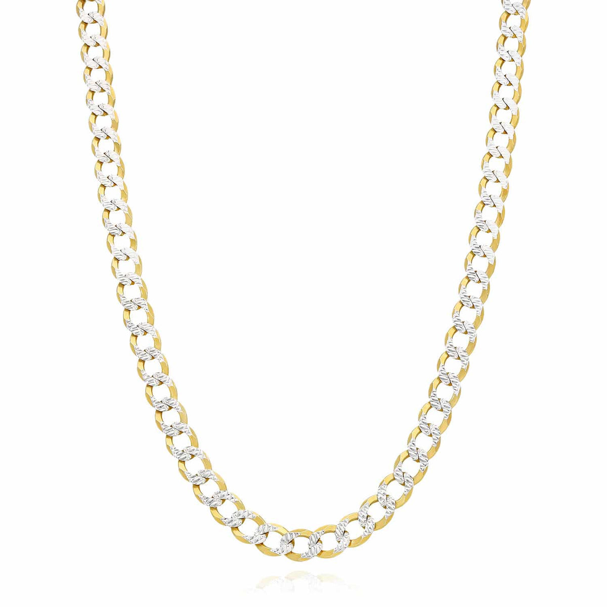18K Gold Over Silver 6.5mm Diamond-Cut Pave Cuban Chain (Solid Links) 20"-26"