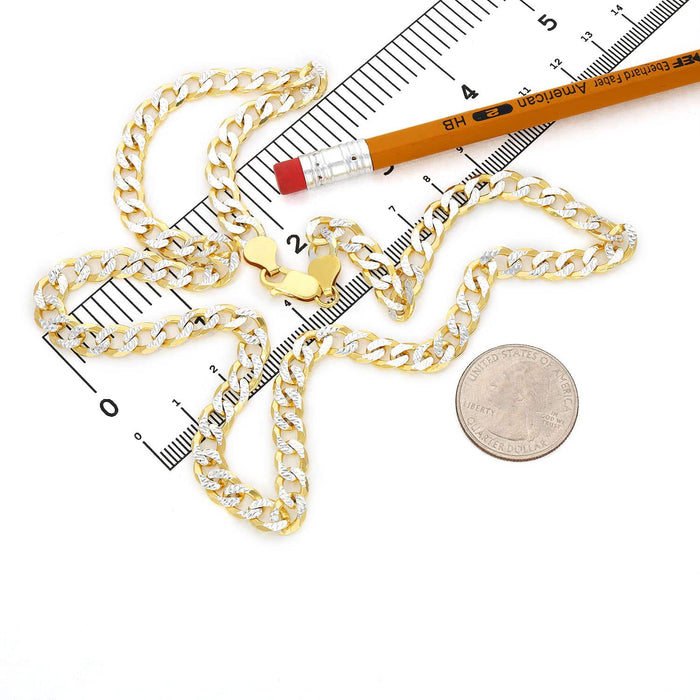 18K Gold Over Silver 6.5mm Diamond-Cut Pave Cuban Chain (Solid Links) 20"-26"