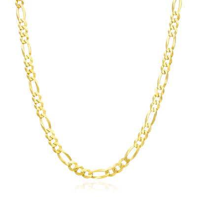 18K Gold Over Silver 5mm Figaro Chain (Solid Links) 18"-24"