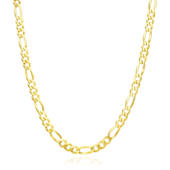 18K Gold Over Silver 5mm Figaro Chain (Solid Links) 18"-24"