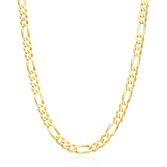 18K Gold Over Sterling Silver 6mm Figaro Chain (Solid Links) 18"-24"