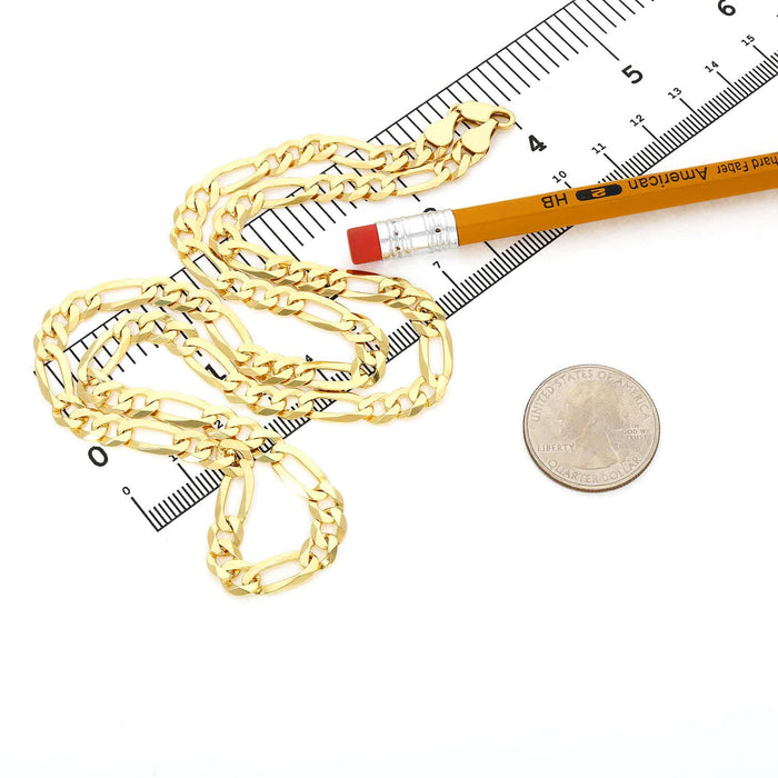 18K Gold Over Sterling Silver 6mm Figaro Chain (Solid Links) 18"-24"