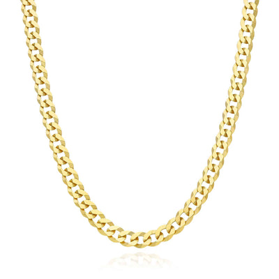 18K Gold Over Sterling Silver 6.5mm Cuban Curb Chain (Solid Links) 18"-24"