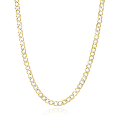 18K Gold Over Silver 5mm Diamond-Cut Pave Cuban Curb Chain (Solid Links) 18"-24"
