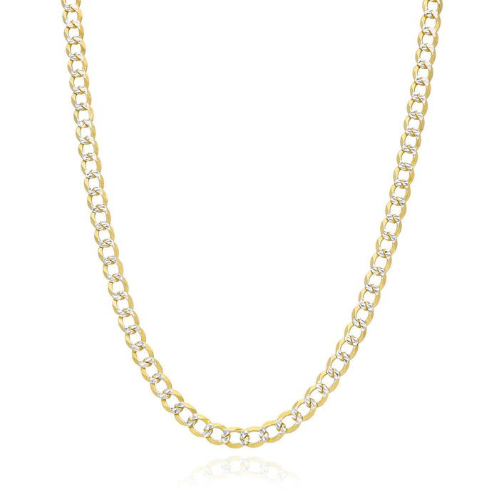 18K Gold Over Silver 5mm Diamond-Cut Pave Cuban Curb Chain (Solid Links) 18"-24"