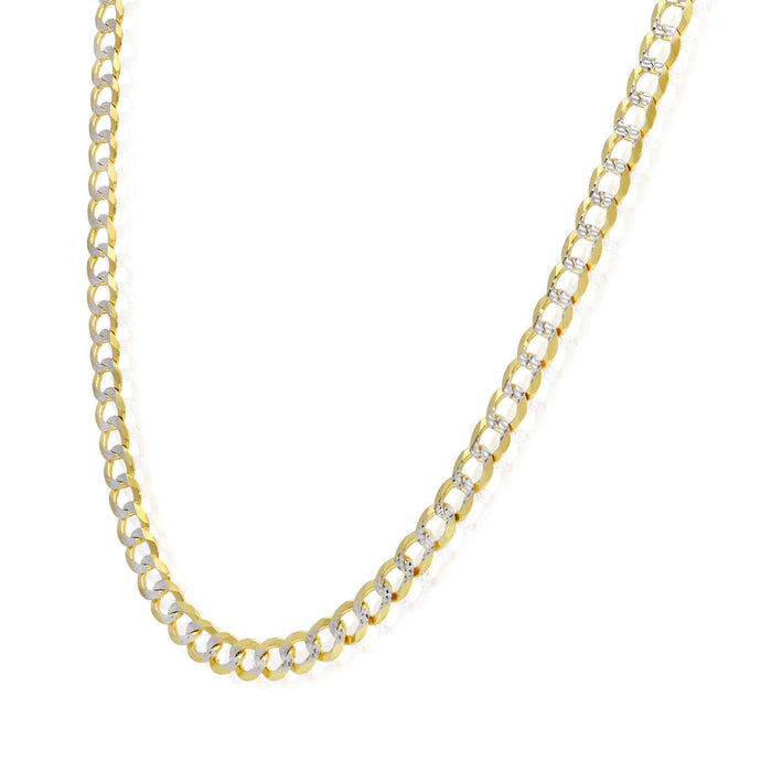 18K Gold Over Silver 5mm Diamond-Cut Pave Cuban Curb Chain (Solid Links) 18"-24"
