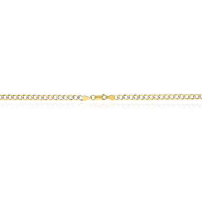 Solid 18K Gold Over Silver 5mm Diamond-Cut Pave Cuban Curb Chain 18"-24"