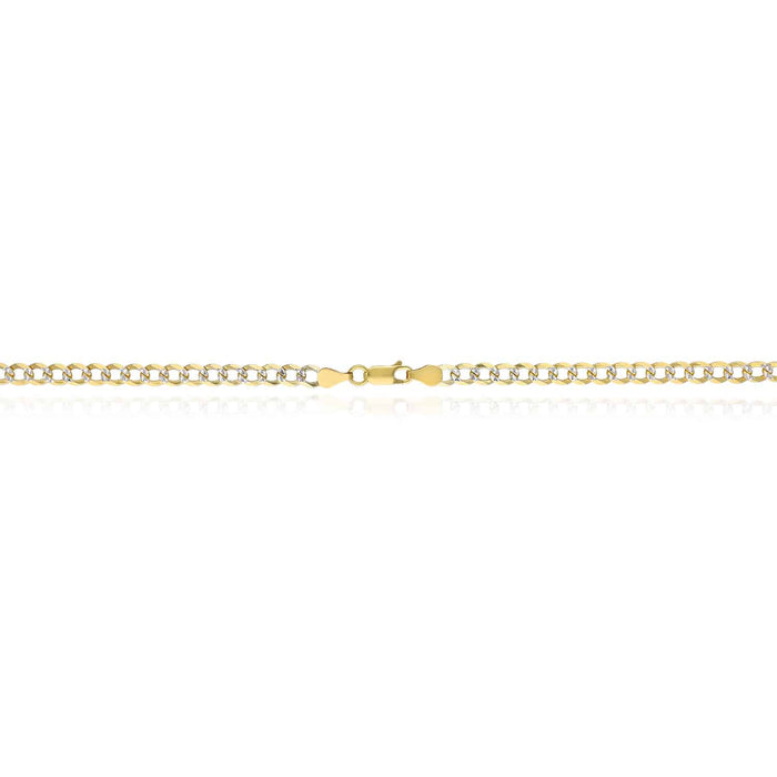 18K Gold Over Silver 5mm Diamond-Cut Pave Cuban Curb Chain (Solid Links) 18"-24"