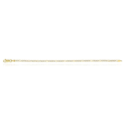 Solid 18K Gold Over Sterling Silver 2.7mm Diamond-Cut Pave Figaro Bracelet 7"-9"