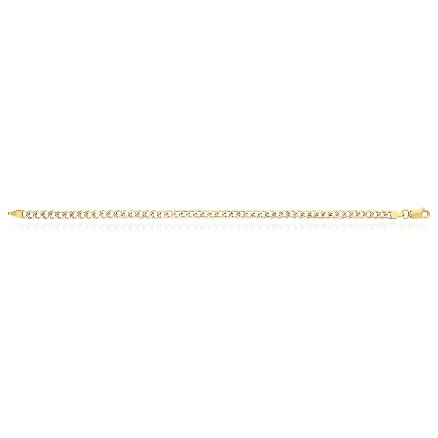 Solid 18K Gold Over Silver Diamond-Cut Pave 4mm Cuban Curb Bracelet 8"-9"