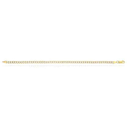 Solid 18K Gold Over Silver Diamond-Cut Pave 4mm Cuban Curb Bracelet 8"-9"