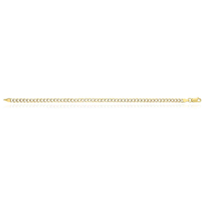 18K Gold Over Silver 4mm Diamond-Cut Pave Cuban Curb Bracelet (Solid Links) 8"-9"