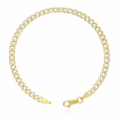 18K Gold Over Silver 4mm Diamond-Cut Pave Cuban Curb Bracelet (Solid Links) 8"-9"