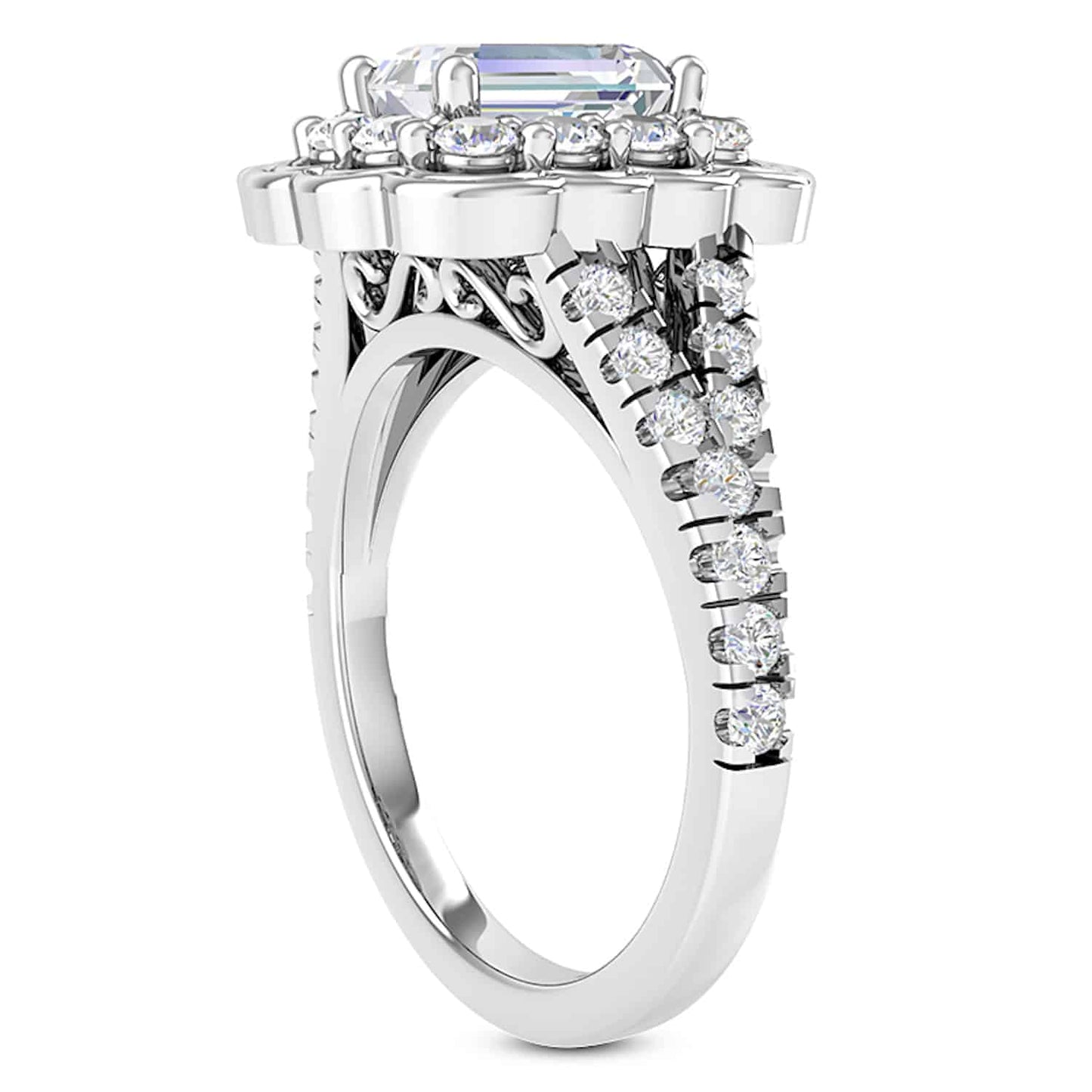 1.65CTW Real Diamond Emerald Moissanite Split 18K Gold White Engagement Ring