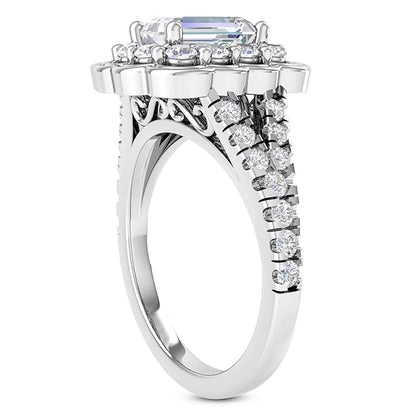 1.65CTW Real Diamond Emerald Moissanite Split 18K Gold White Engagement Ring