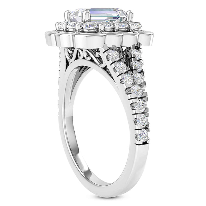 1.65CTW Natural Diamond Emerald Moissanite Split 18K Gold White Engagement Ring