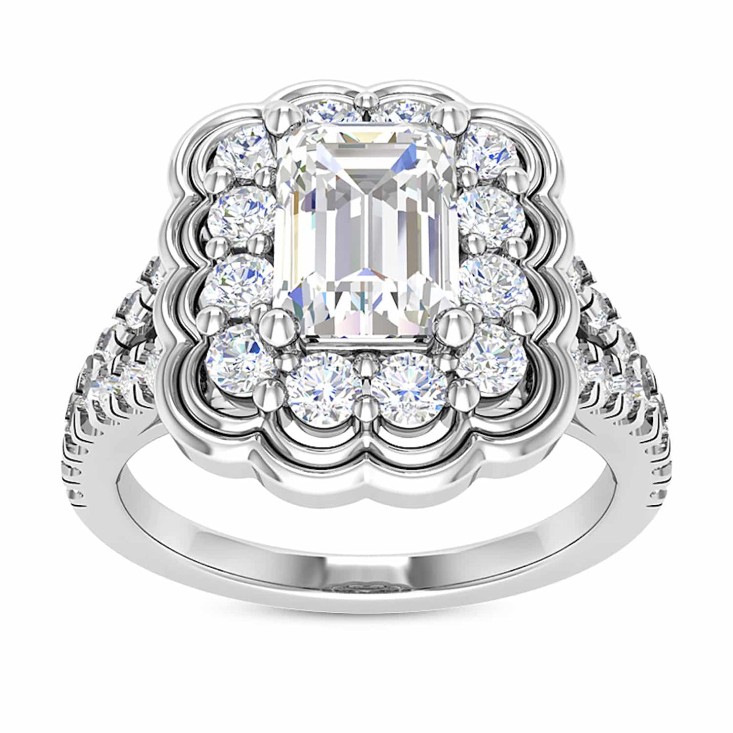 1.65CTW Real Diamond Emerald Moissanite Split 18K Gold White Engagement Ring
