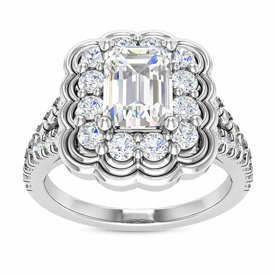 1.65CTW Natural Diamond Emerald Moissanite Split 18K Gold White Engagement Ring