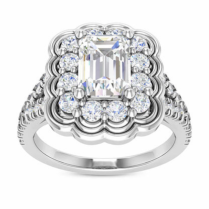 1.65CTW Real Diamond Emerald Moissanite Split 18K Gold White Engagement Ring
