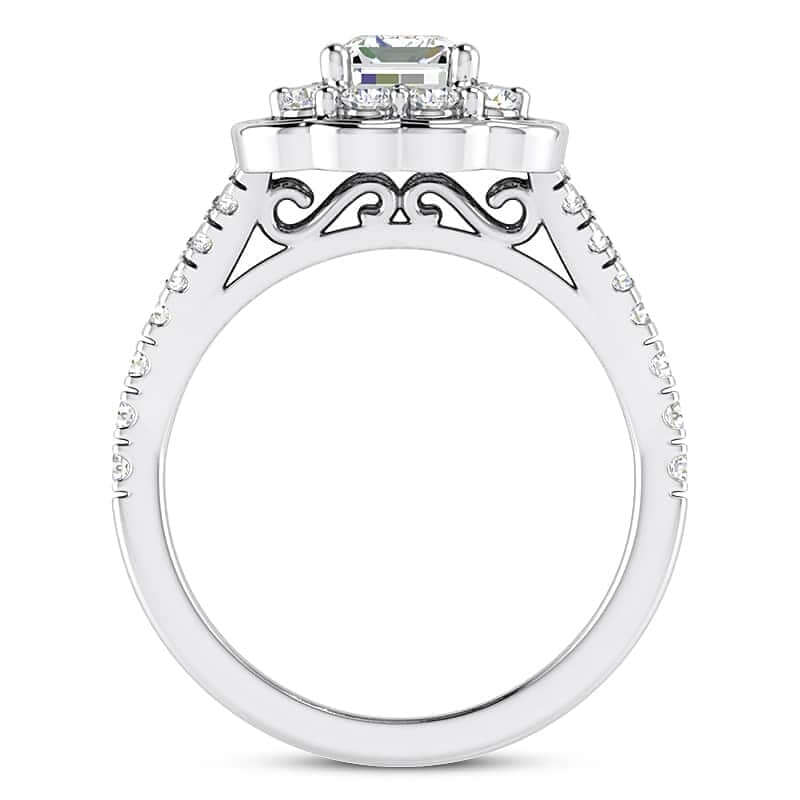 1.65CTW Natural Diamond Emerald Moissanite Split 18K Gold White Engagement Ring