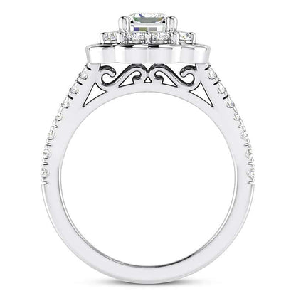 1.65CTW Real Diamond Emerald Moissanite Split 18K Gold White Engagement Ring