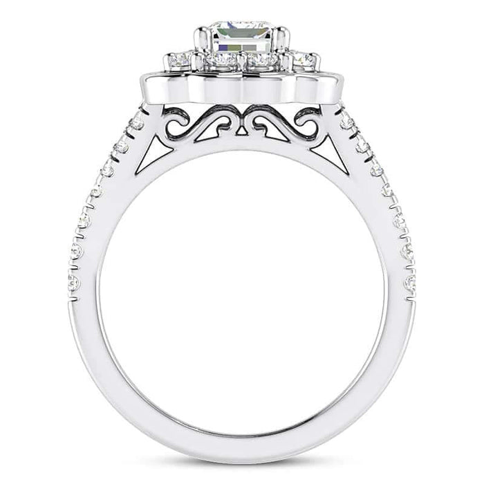 1.65CTW Natural Diamond Emerald Moissanite Split 18K Gold White Engagement Ring