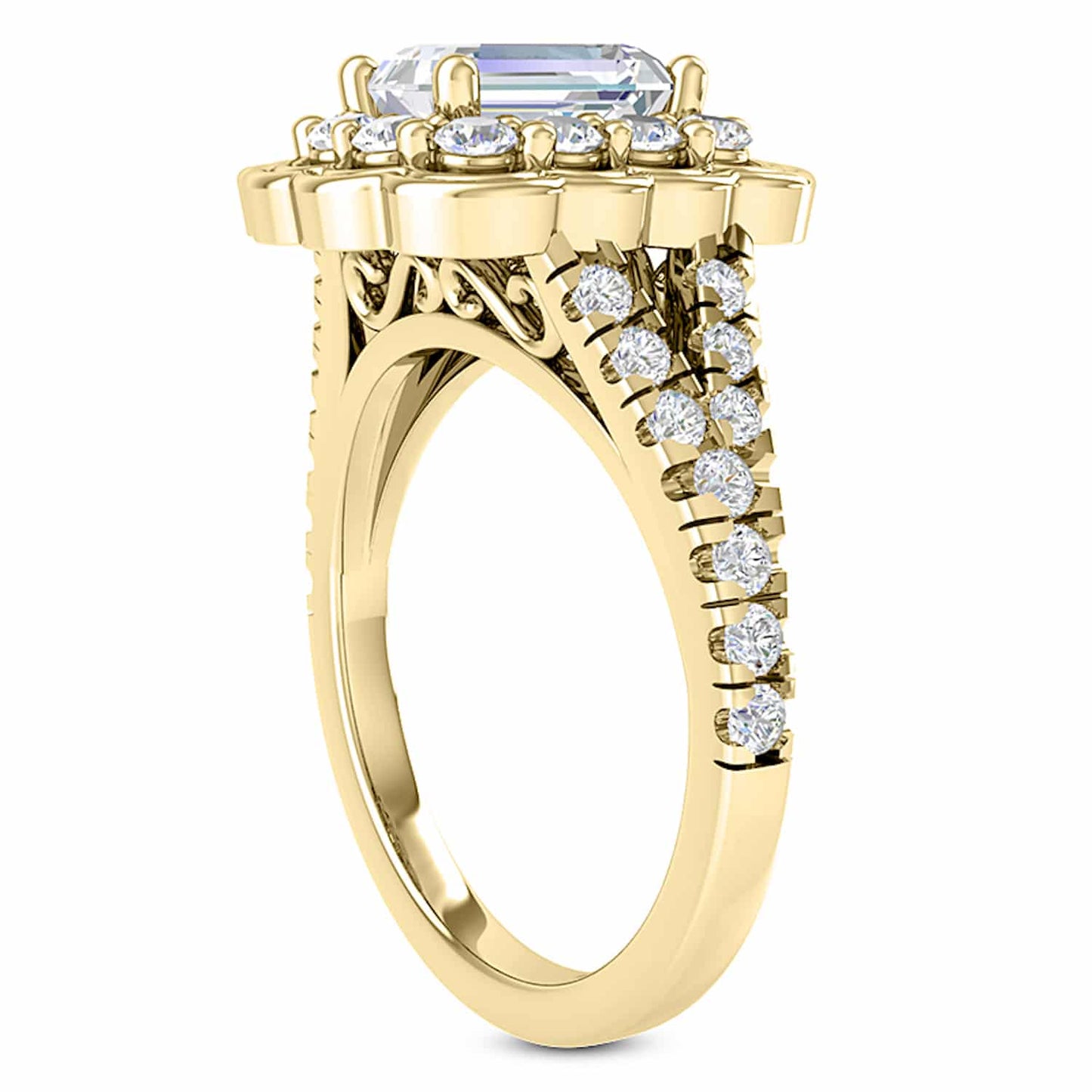 1.65CTW Real Diamond Emerald Moissanite Split Shank 18K Gold Engagement Ring
