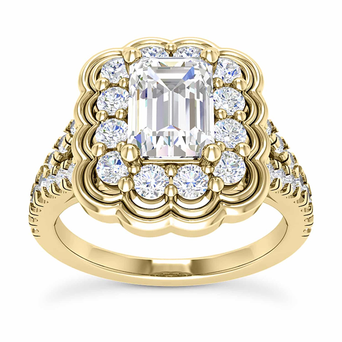1.65CTW Real Diamond Emerald Moissanite Split Shank 18K Gold Engagement Ring