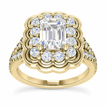 1.65CTW Real Diamond Emerald Moissanite Split Shank 18K Gold Engagement Ring
