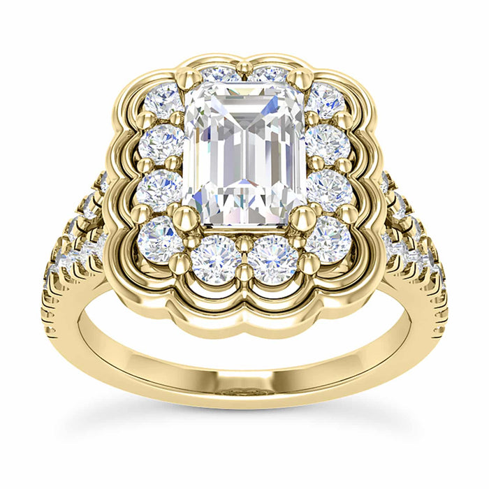 1.65CTW Natural Diamond Emerald Moissanite Split Shank 18K Gold Engagement Ring