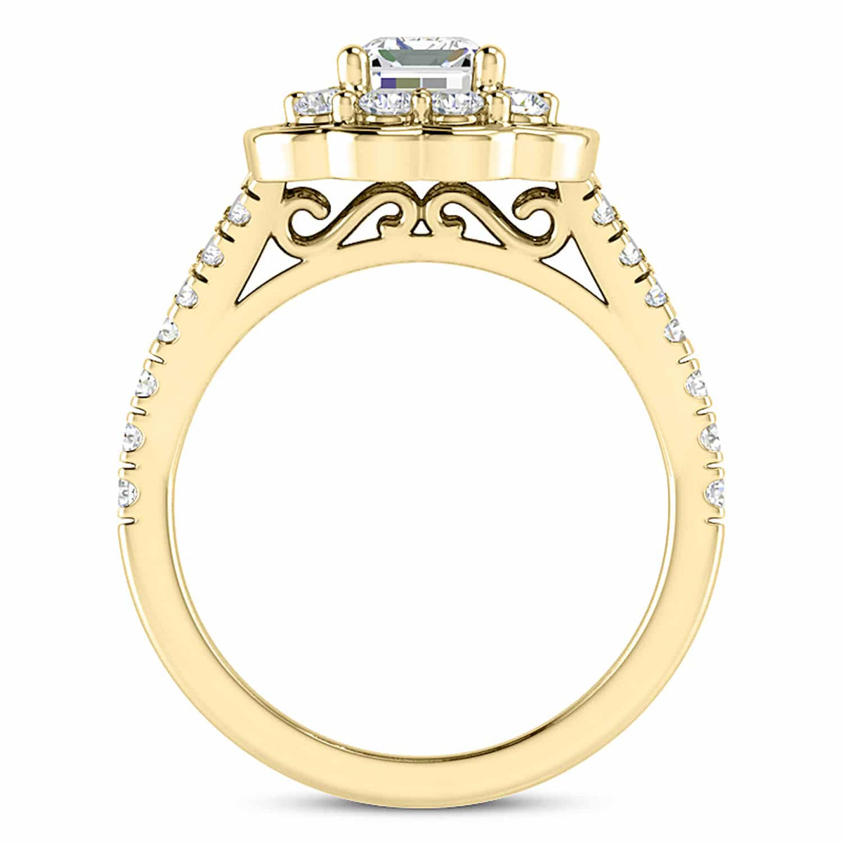 1.65CTW Natural Diamond Emerald Moissanite Split Shank 18K Gold Engagement Ring