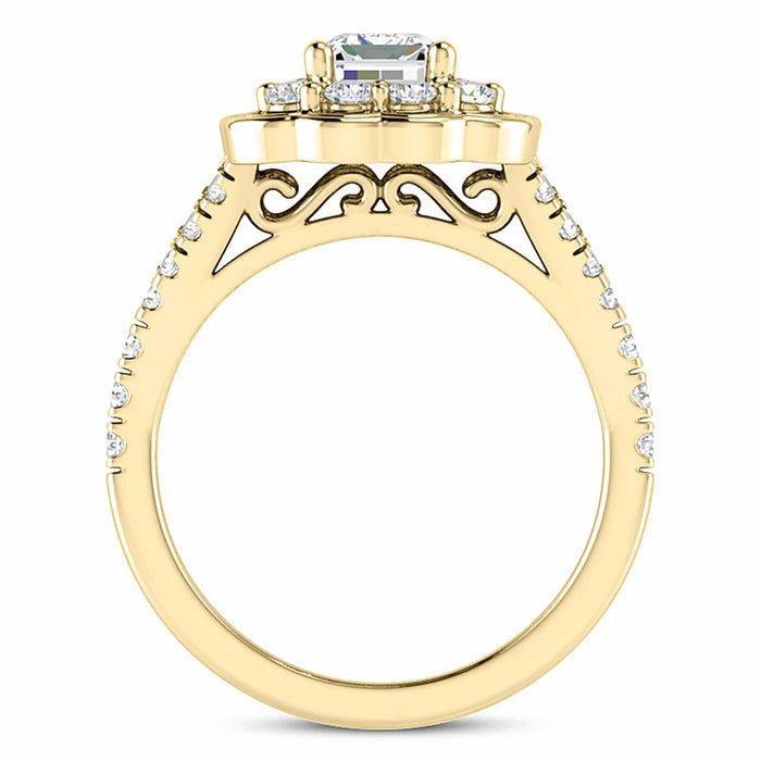 1.65CTW Natural Diamond Emerald Moissanite Split Shank 18K Gold Engagement Ring