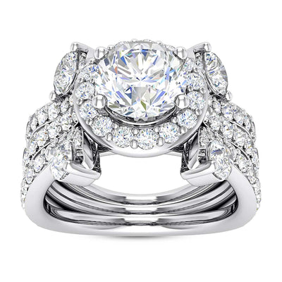 2.50CTW Natural Diamond Moissanite Halo Tri-Shank 18K Gold White Engagement Ring
