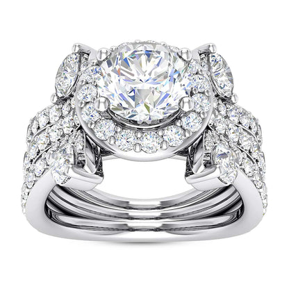 2.50CTW Real Diamond Moissanite Halo Tri-Shank 18K Gold White Engagement Ring