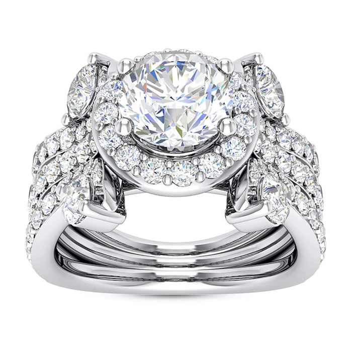 2.50CTW Natural Diamond Moissanite Halo Tri-Shank 18K Gold White Engagement Ring