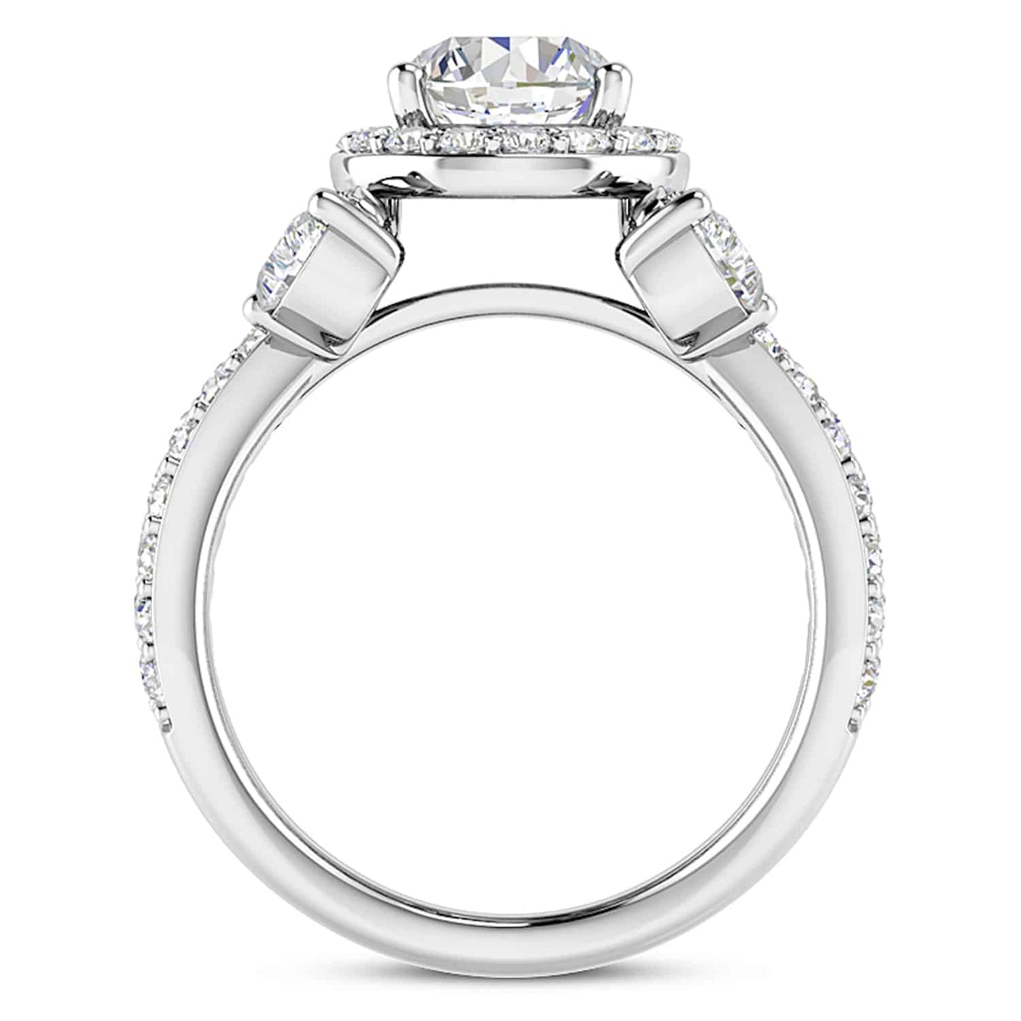 2.50CTW Real Diamond Moissanite Halo Tri-Shank 18K Gold White Engagement Ring