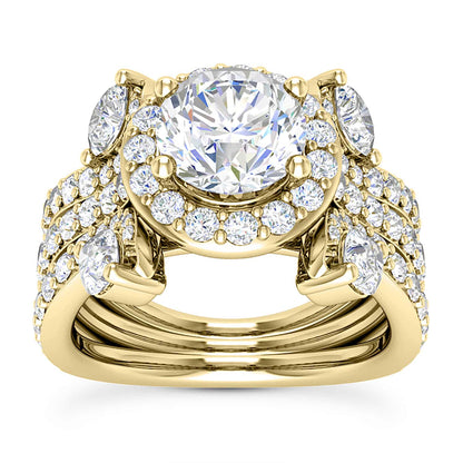 2.50CTW Real Diamond Moissanite Halo Triple Shank 18K Gold Engagement Ring