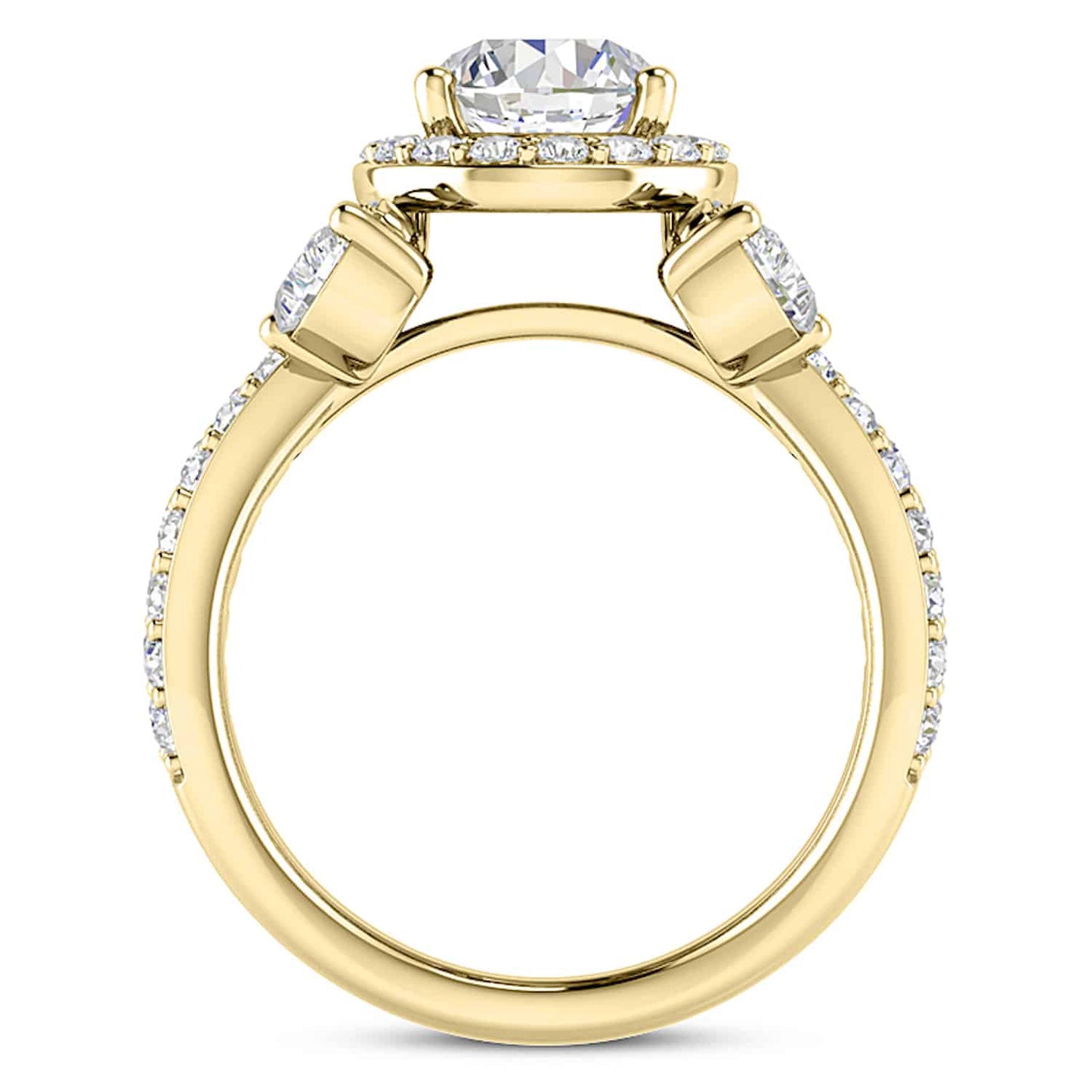 2.50CTW Real Diamond Moissanite Halo Triple Shank 18K Gold Engagement Ring