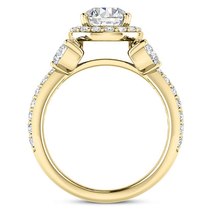 2.50CTW Real Diamond Moissanite Halo Triple Shank 18K Gold Engagement Ring