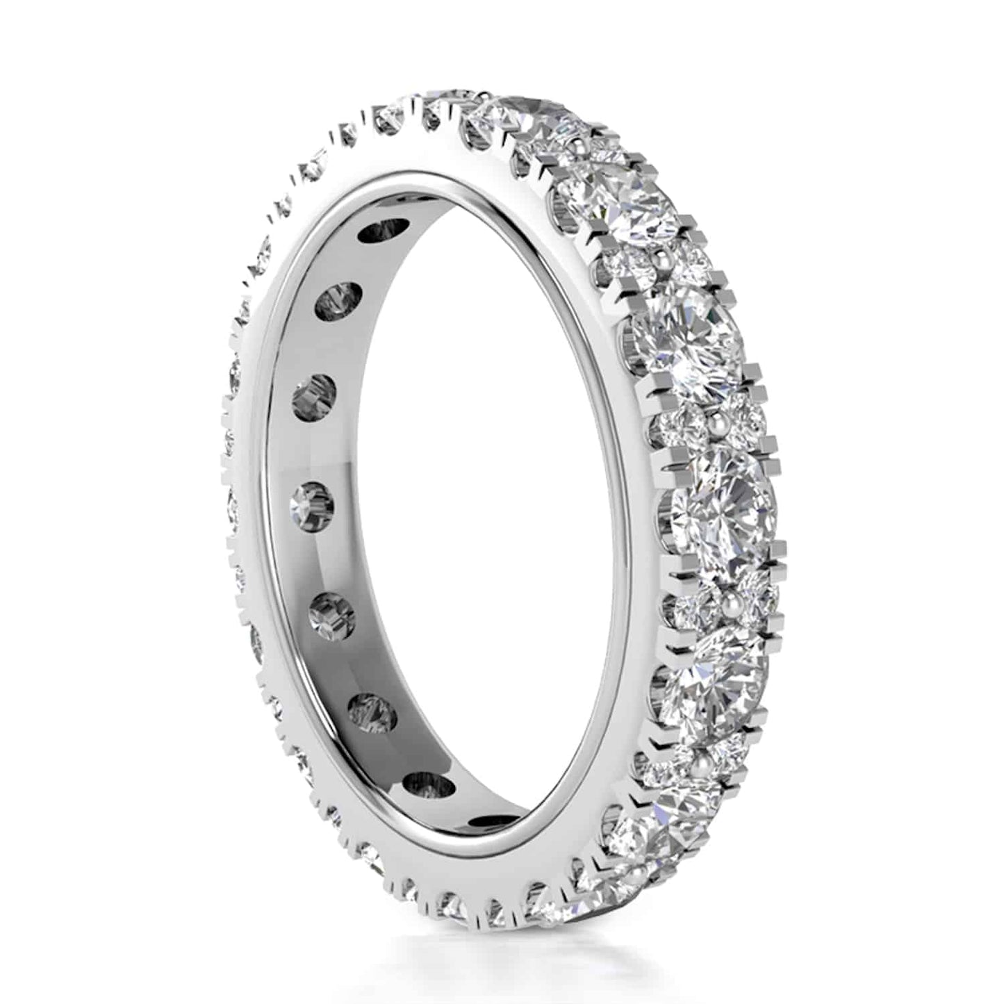 2CTW Lab-Grown Diamond French Pave 3.3mm 18K Gold White Wedding Eternity Ring