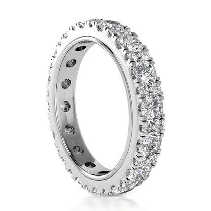 2CTW Lab-Grown Diamond French Pave 3.3mm 18K Gold White Wedding Eternity Ring